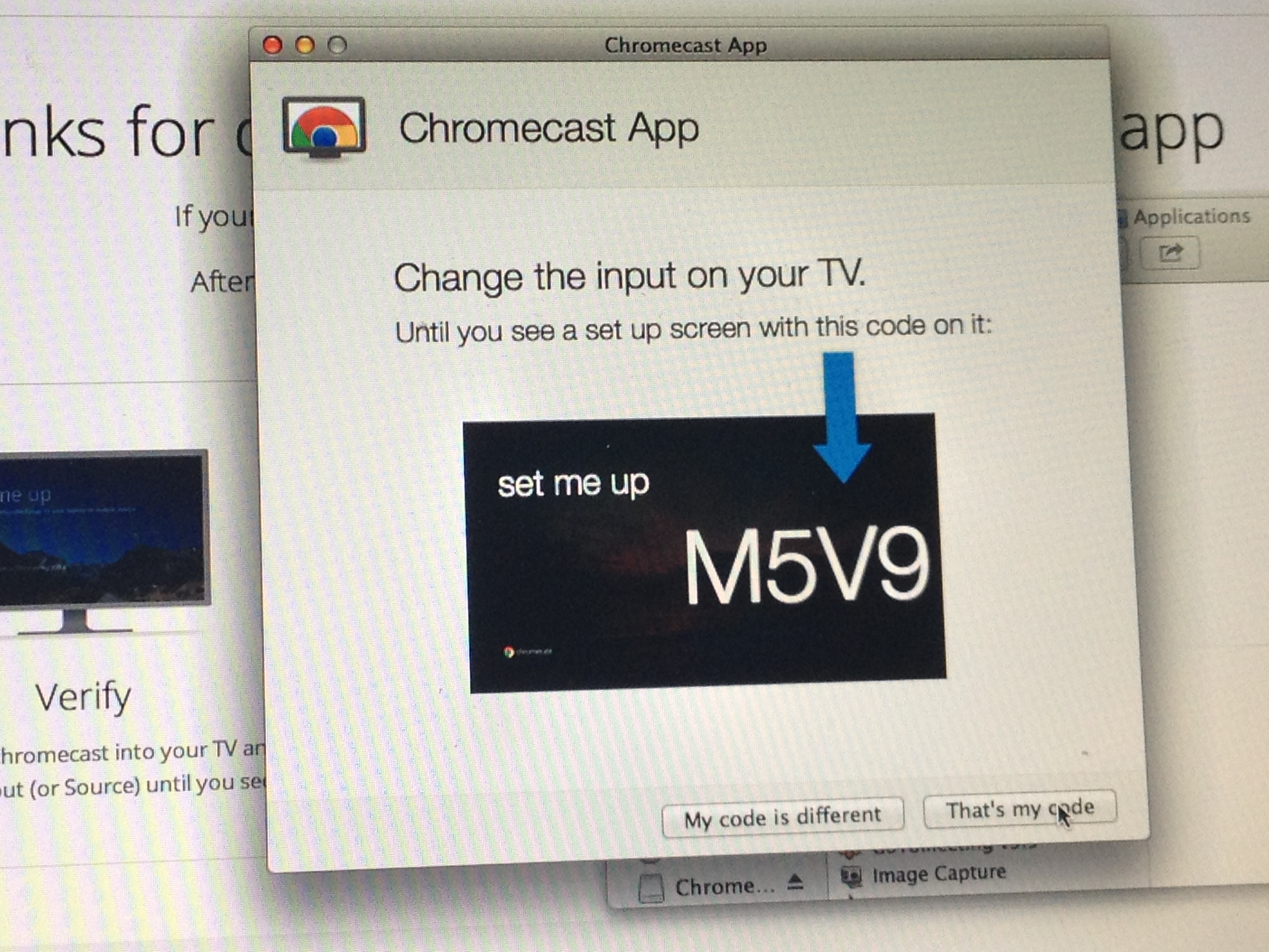 Screenshot of app showing the code