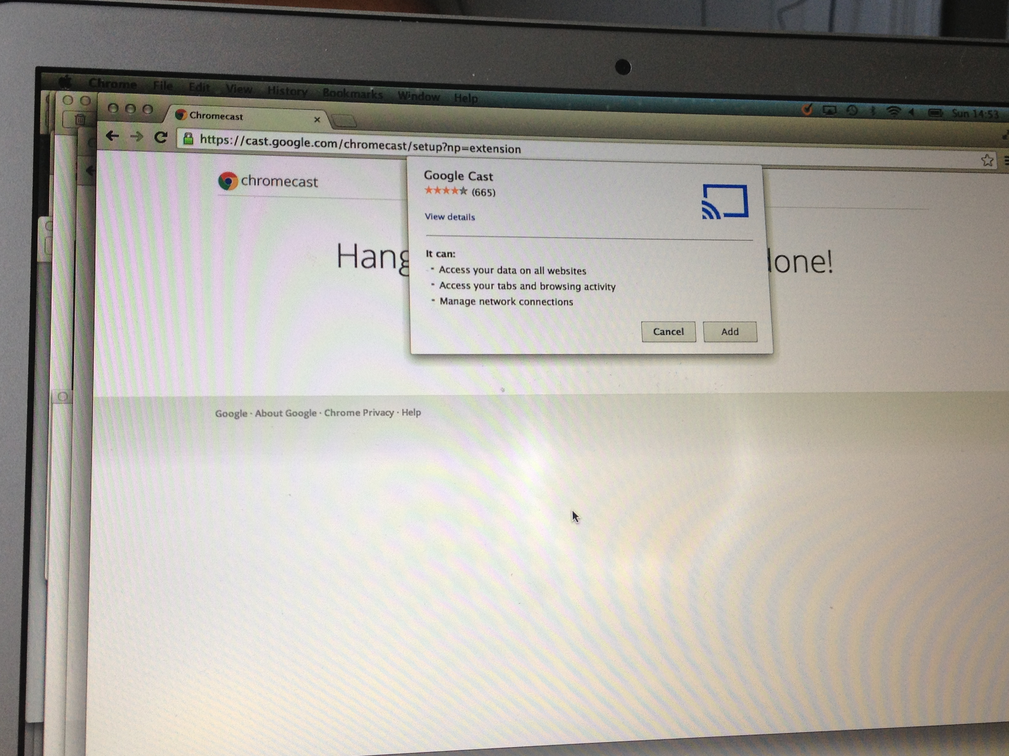 Google Cast extension permissions requested