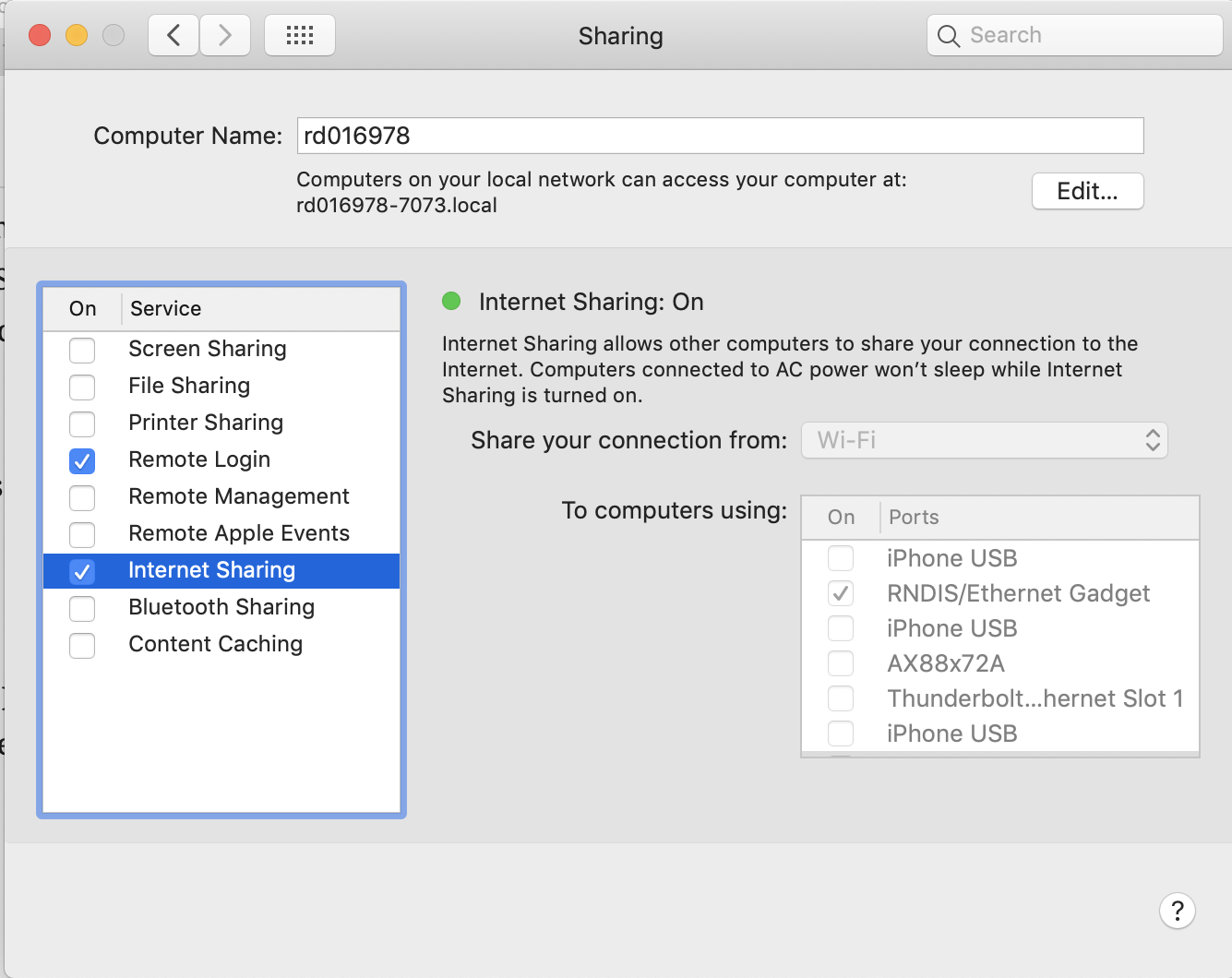 Sharing network using system preferences on a Mac