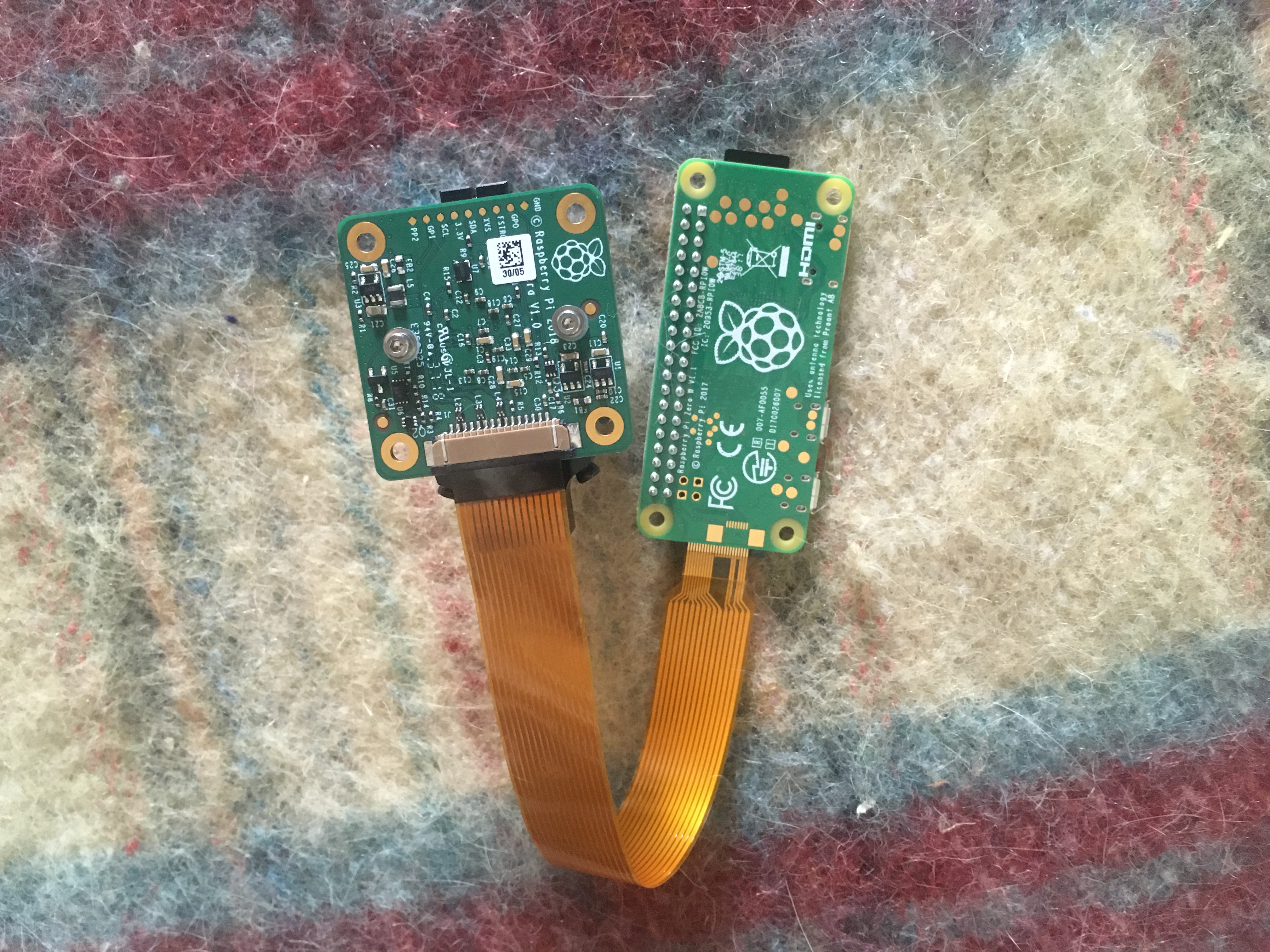 Underside of pi zero showing connection to HQ camera